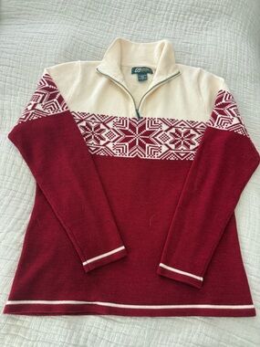 Eddie Bauer Women's Fair Isle Quarter-Zip Sweater Merino Wool EUC 1200